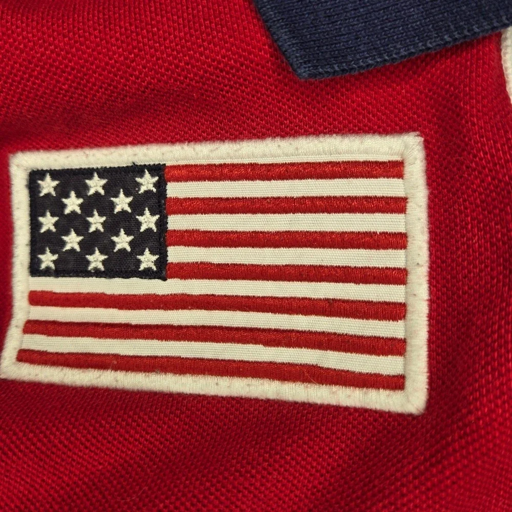 Ralph Lauren Polo Shirt Kids Boys M (10-12) American Flag Patch Colorblock